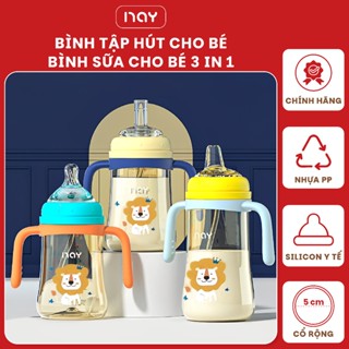 Bình tập uống nước cho bé, bình tập hút cho bé 3IN1 NAY sư tử cute chống sặc chống đầy hơi có tay cầm cho bé 6-12m+