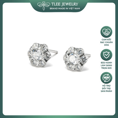 Khuyên tai bạc nữ TLEE bông tuyết đính 7 viên đá lấp lánh, sang trọng TLEE JEWELRY B0632