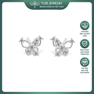 Khuyên tai bạc nữ TLEE hồ điệp nhí cánh đính đá chéo điểm hạt đá nhỏ xinh xắn TLEE JEWELRY B0633