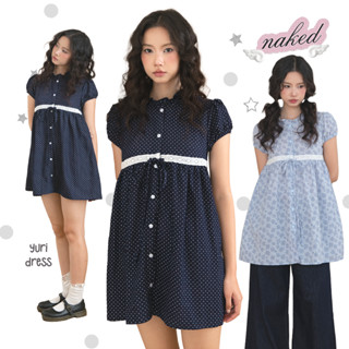 Đầm babydoll tay ngắn nữ NAKEDbyV váy xoè cổ sen hoa nhí vintage phối ren YURI DRESS