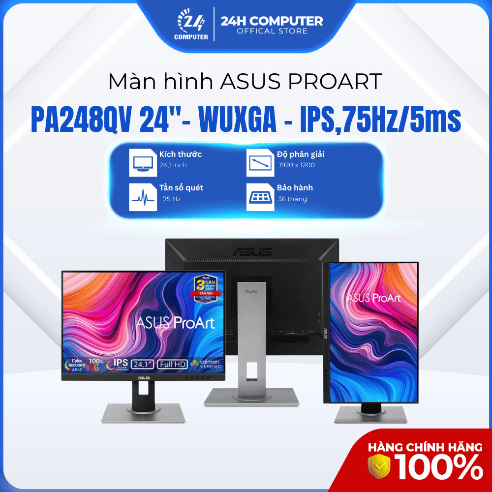 (FULL VAT) - Màn hình ASUS 24" ProArt PA248QV 24″ IPS 75Hz, 24H Computer - Bảo Hành 36 Tháng