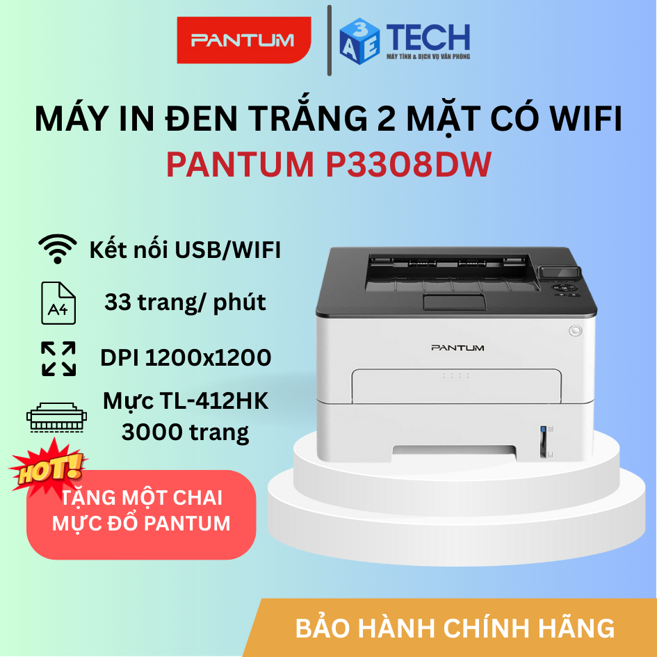 Máy In Laser Đảo mặt PANTUM P3010DW (Print, Duplex, Wifi) Hộp mực 3000 Trang - Chính hãng BH 12T