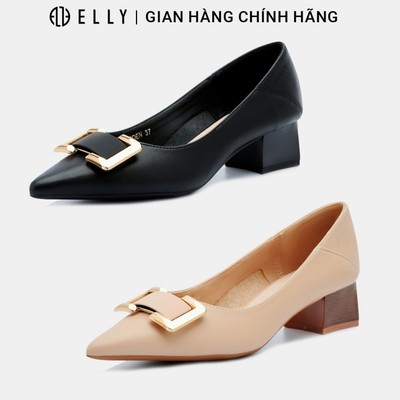 Giày cao gót nữ da bò ELLY EGT192 mũi nhọn gót 4cm chính hãng