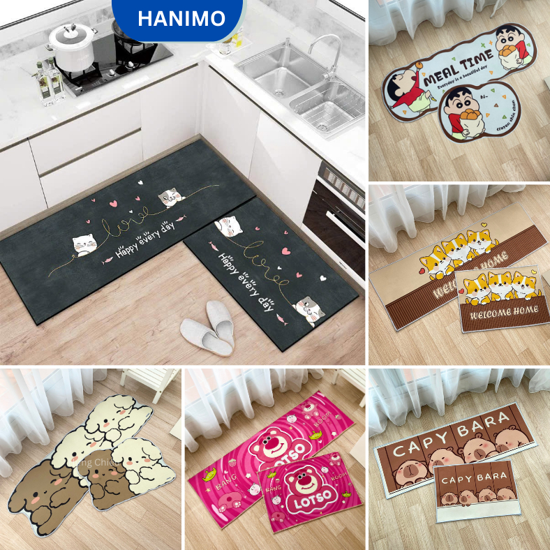 Bộ 2 thảm lau chân nhà bếp, chất liệu nỉ lì bali, chống trơn trượt, thấm hút nước tốt - HANIMO HA02