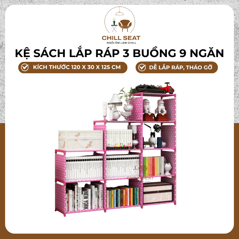 Kệ sách lắp ráp 3 buồng 9 ngăn kệ vải lắp ghép đa năng tiết kiệm không gian gọn gàng dễ lắp ráp