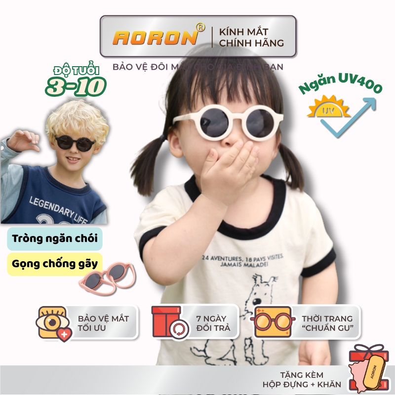 Kính Mát Gọng Tròn Cho Bé AORON Tròng Phân Cực Chống UV Bảo Vệ Mắt Tốt Màu Pastel Đáng Yêu, Kính Thờ