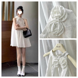  Váy yếm babydoll dáng ngắn chất vải gấm xốp hoa thiết kế dáng rộng dài có lớp lót mịn đáng yêu - 55Kg.Linh 