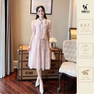 Set váy thiết kế MIIUCI thêu hoa hồng nữ tính, áo sơ mi tay bồng cổ sen phối chân váy xòe tiểu thư – SMJ00139