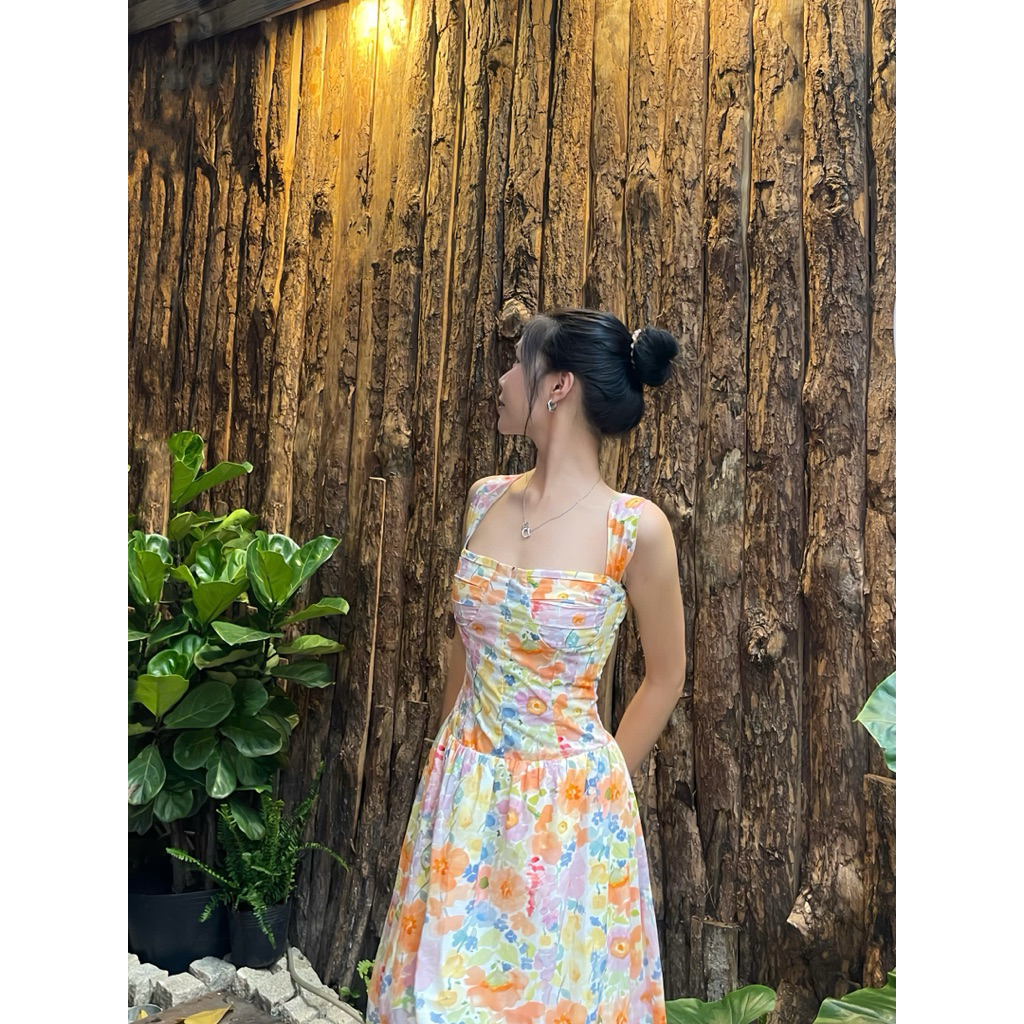 HAZI DRESS Váy maxi đầm maxi nữ hoạ tiết rực rỡ váy 2 dây from uimeecloset vietnam