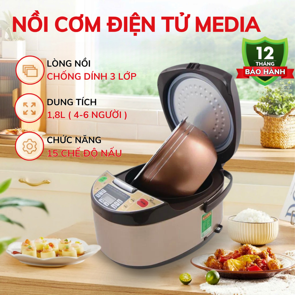 Nồi Cơm Điện NK MEDIA MD-NC1870, Nồi cơm điện 1.8L, Nồi cơm điện đa năng chính hãng 30H