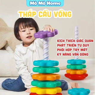  Tháp xoay cầu vồng đồ chơi vận động tinh cho bé giáo dục sớm Montessori Mô Mô Home 