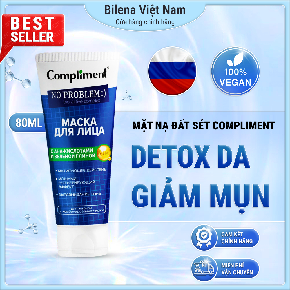 Mặt Nạ Đất Sét Compliment No Problem 80ml chứa AHA, Than Hoạt Tính dành cho mọi loại da