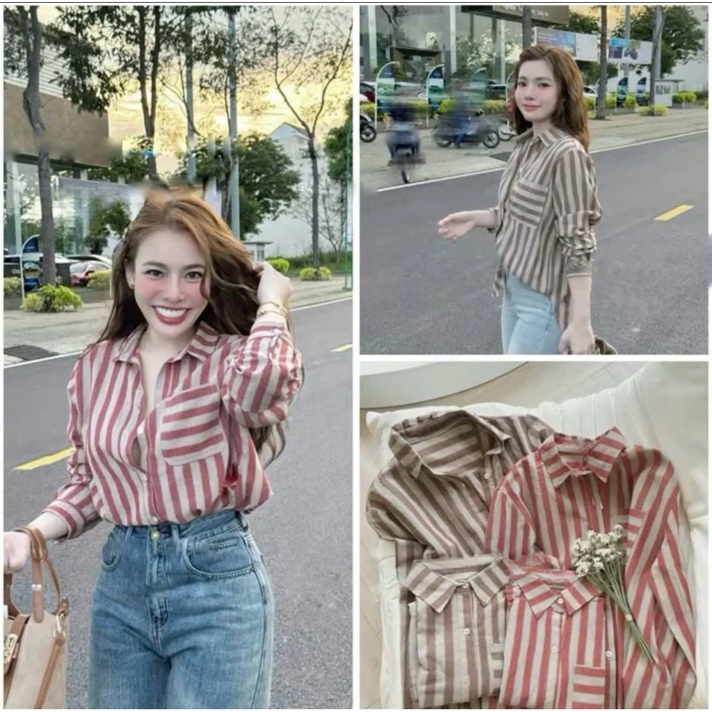 Áo Sơ Mi Kẻ Sọc Phom Rộng