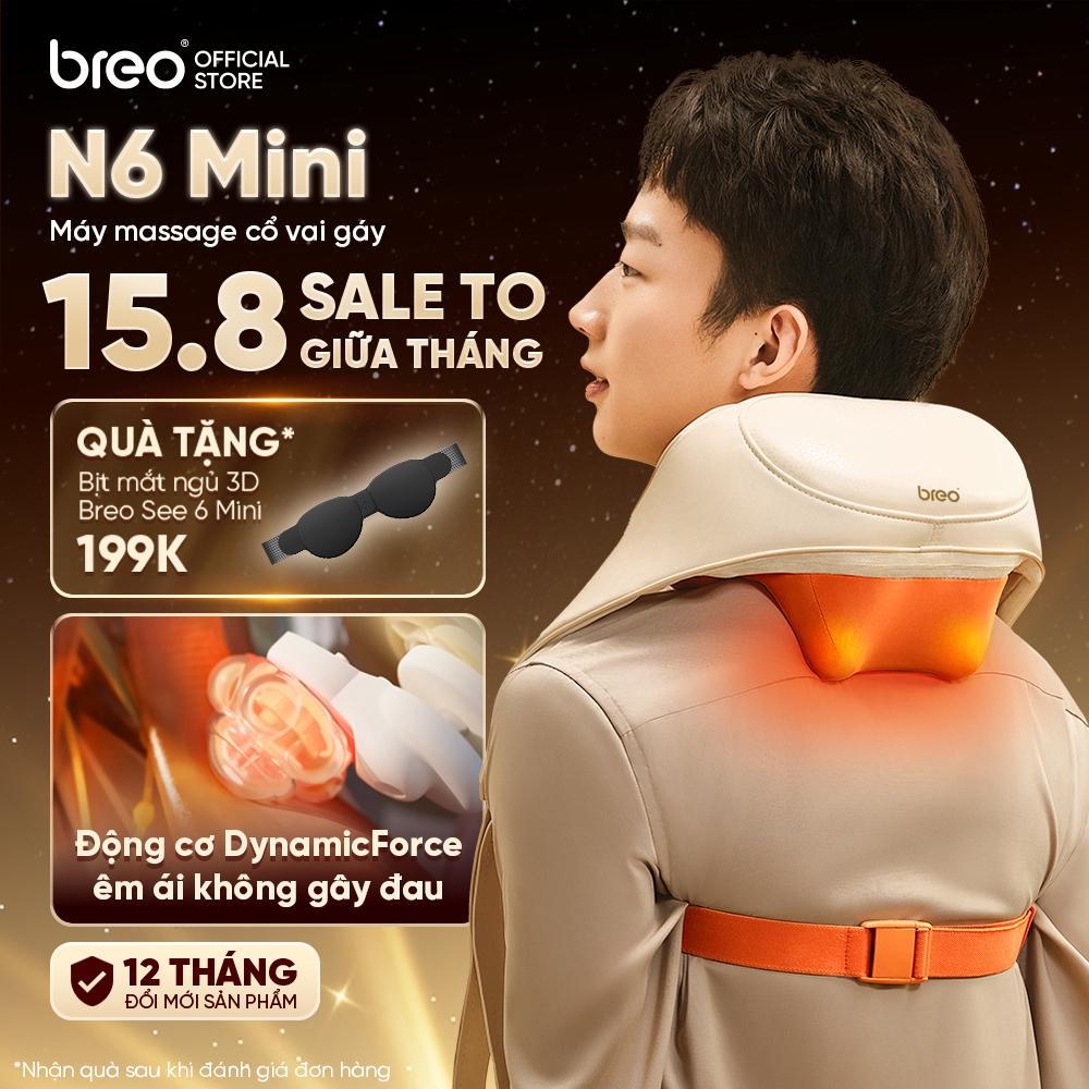 Máy Massage Cổ Vai Gáy Cao Cấp BREO N6 Mini - Êm Ái Không Gây Đau - Ứng Dụng Kỹ Thuật Y Học Cổ Truyền