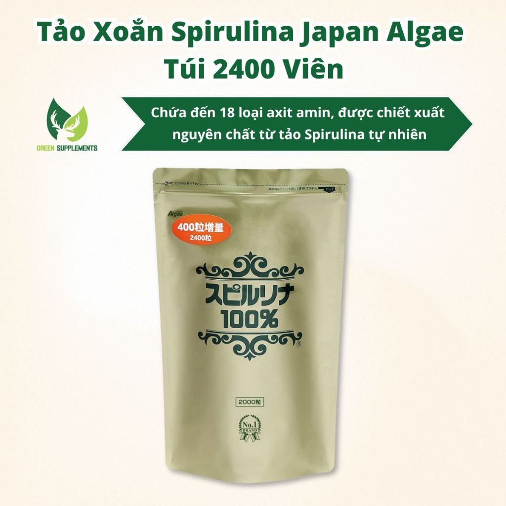 Tảo Xoắn Spirulina Japan Algae Túi 2400 Viên Nhật Bản