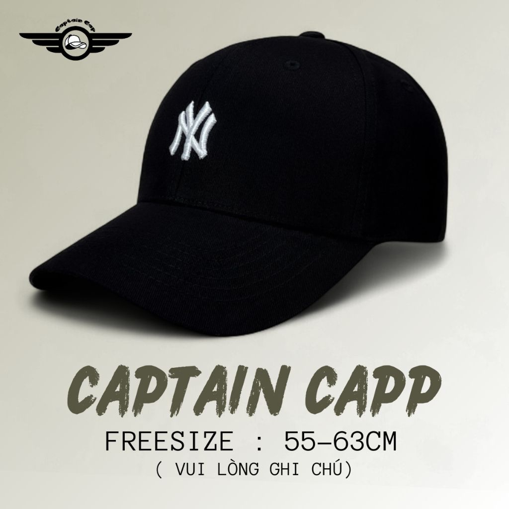 Nón lưỡi trai nam nữ Hàn Quốc MLB NY đen logo thêu chữ trắng form cứng freesize cao cấp