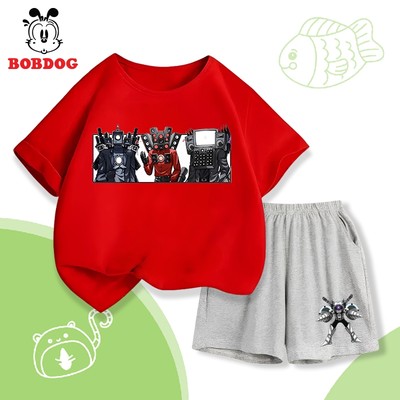 Đồ bộ bé trai BOBDOG, áo cộc quần thun cotton mỏng mát in hình TV MAN cute cho bé CD-KS16-KS17