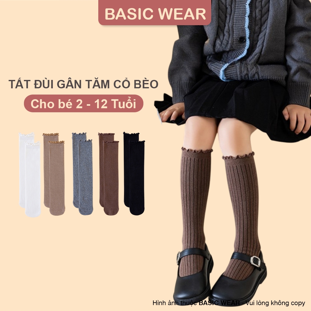 Tất Dài Viền Bèo Cho Bé Gái 2- 12 tuổi, Tất Cao Đùi Viền Bèo Cho Bé, Tất Chân Cổ Dài Đến Gối te336