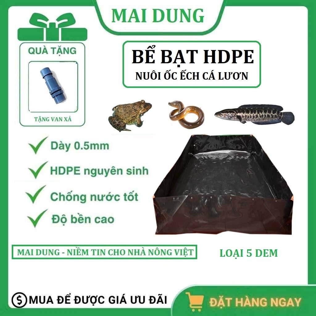 Bể bạt nuôi ốc ếch cá HDPE 2x1x0,5 - loại 5 dem