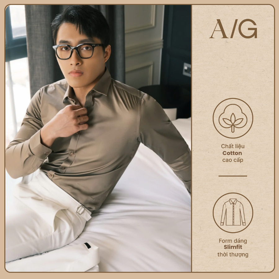 AG837 Áo Sơ Mi Americus Gosani Chất Liệu Bóng Mờ Màu Nâu