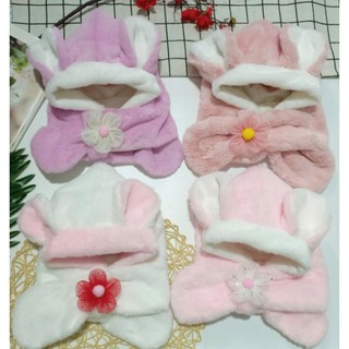 Mũ Len Trùm Đầu Lông Thỏ Kèm Khăn Choàng, Nón Len Liền Khăn Giữ Ấm Mùa Đông Đáng Yêu Cho Bé 0-5 tuổi