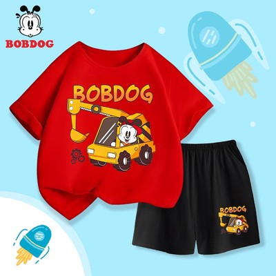 Set bộ bé trai BOBDOG quần đùi áo cộc bé trai vải thun cotton in hình máy xúc cute cho bé CD-BDO17