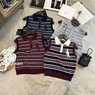  Áo len sát nách cổ bẻ kẻ ngang thêu hình hàng qc A14 