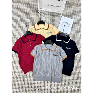  Áo len polo thêu chữ tay cộc len thông lỗ hàng quảng châu A15 