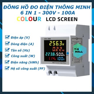 Đồng Hồ Đo Điện Đa Năng Màn Hình LED 1 Pha 100V 220V 100A Hiển Thị Công Suất Điện Áp Dòng Điện Tần Số Điện Năng Tiêu Thụ