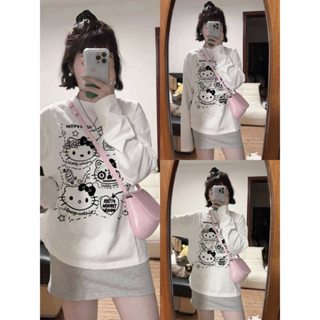Áo Nỉ Sweater Nữ Cổ Tròn , Áo Nỉ 2 Da Hình Hello Kitty Form Rộng Áo Mùa Đông Phong Cách Hàn Quốc