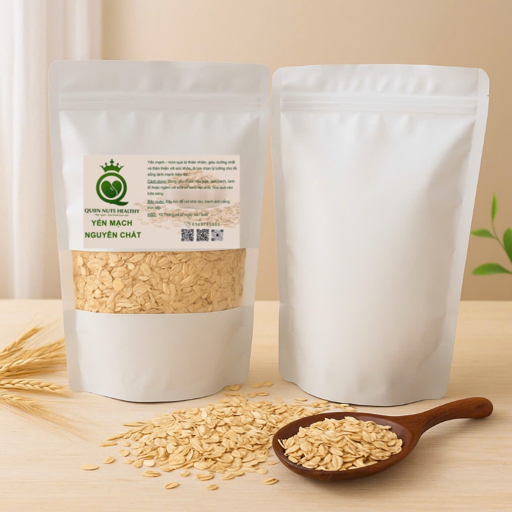 500g Yến mạch ăn liền cán vỡ/cán dẹt Quiin Nuts hỗ trợ giảm cân, ổn định đường huyết