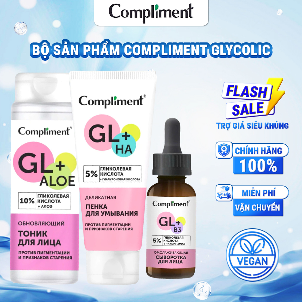 Sữa rửa mặt Compliment 5% Glycolic Acid và Hyaluronic acid HA làm sạch, ngăn ngừa lão hóa 150ml