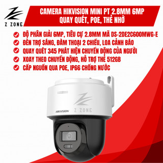  Camera Hikvision 6MP Quay Quét IP Mini PT  2.8mm  Ngoài Trời POE DS-2DE2C600MWG-E 