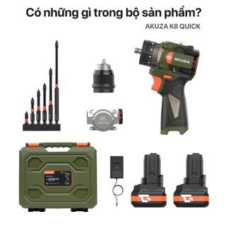 Khoan Pin AKUZA K8 QUICK Có Búa- Khoan pin 16,8V Không Chổi Than Đầu Kẹp 10mm,Tặng bộ mũi vít