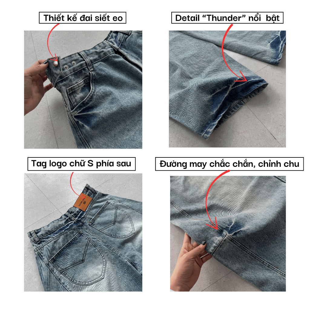 [SẢN PHẨM MỚI] Quần Jeans Ống Cong PREMIUM Thunder Light Balloon Unisex Tôn Dáng Đai Siết Eo | SSSTore.Aesthetic | BigBuy360 - bigbuy360.vn