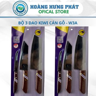 Bộ 3 Dao Kiwi & Kom Kom Cán Gỗ W3A - Dao Nhà Bếp Đa Năng Hàng Thái Lan Chính Hãng Lưỡi Thép Không Gỉ