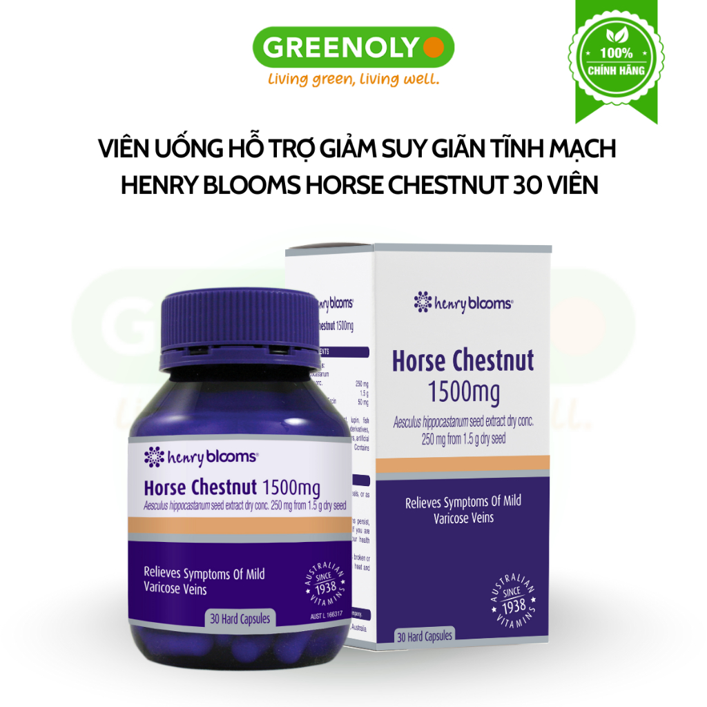 Viên Uống Hỗ Trợ Giảm Suy Giãn Tĩnh Mạch Henry Blooms Horse Chestnut 1500mg 30 viên
