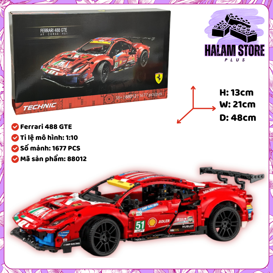[HALAM STORE] Đồ chơi lắp ráp Technic mô hình lắp ghép siêu xe Ferrari 488 GTE mã 88012 tỉ lệ 1:10