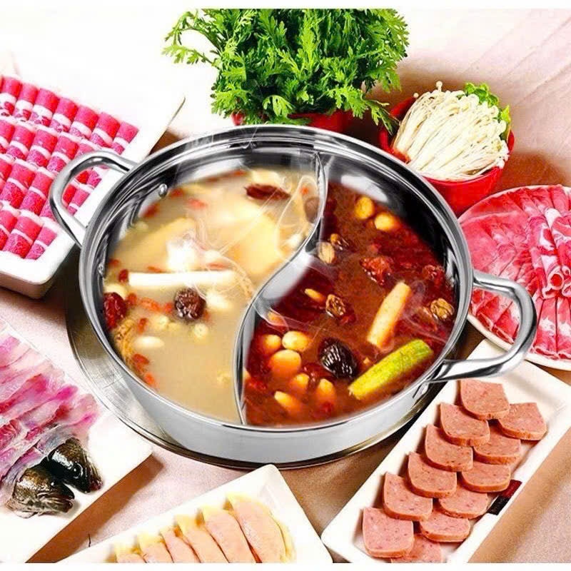 Nồi lẩu inox 2 ngăn nắp kính, nồi lẩu 2 ngăn dùng được cho bếp từ