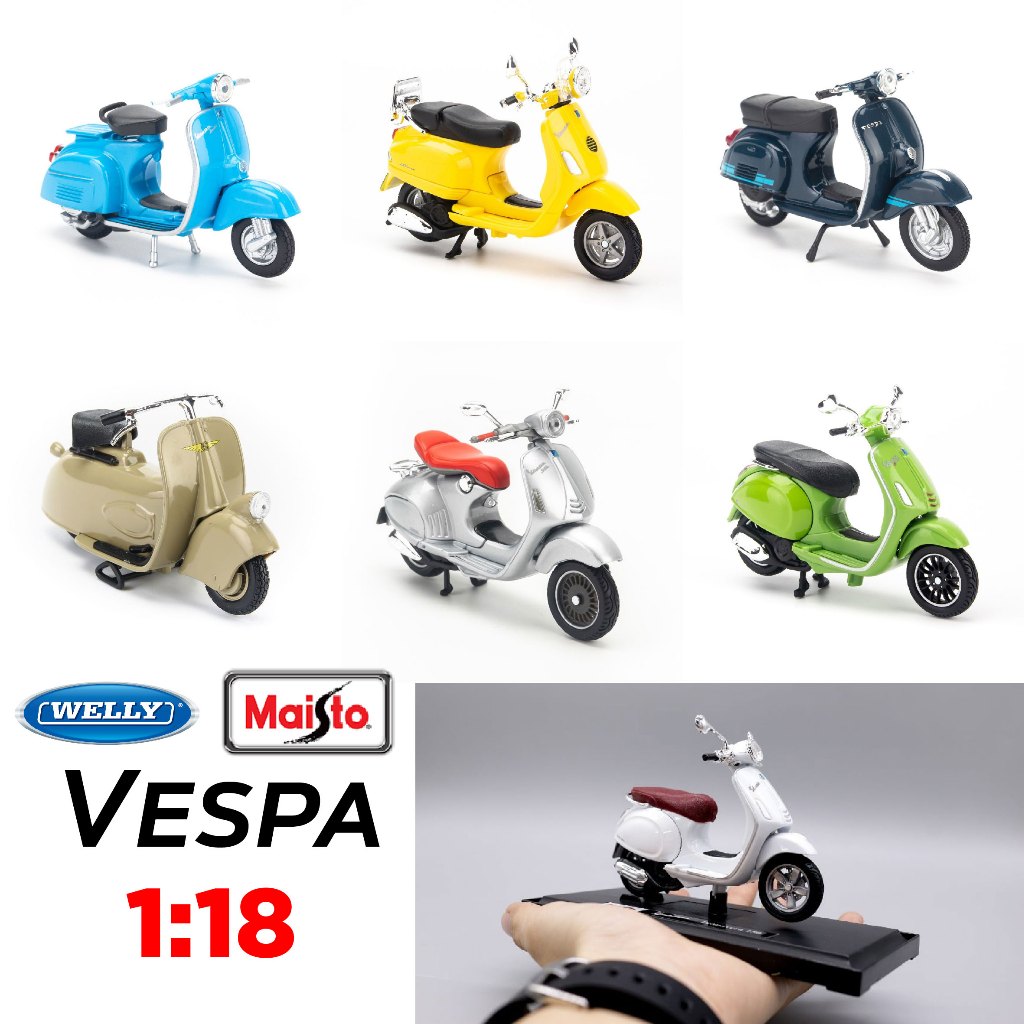 Mô hình xe các mẫu Vespa sprint px GTS paperino 946  tỉ lệ 1:18 bằng kim loại Welly Maisto có đế trư