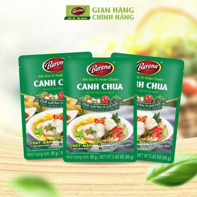 Combo 3 Gói Gia Vị Canh Chua Barona 80g chay mặn dùng được, tươi ngon chuẩn vị không cần nêm nếm