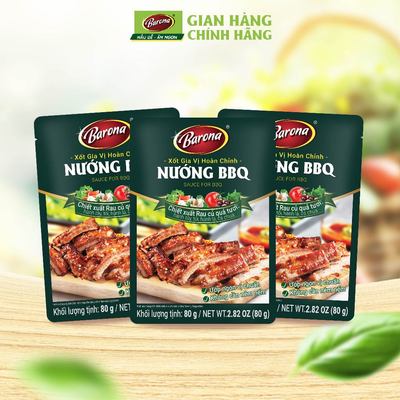 Combo 3 gói Gia Vị Nướng BBQ Barona 80g ướp ngon chuẩn vị không cần nêm nếm