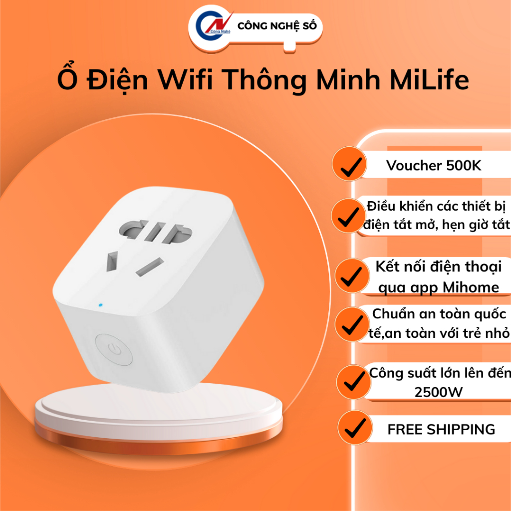 Ổ điện wifi thông minh miLife mihome app, chịu tải 2500w
