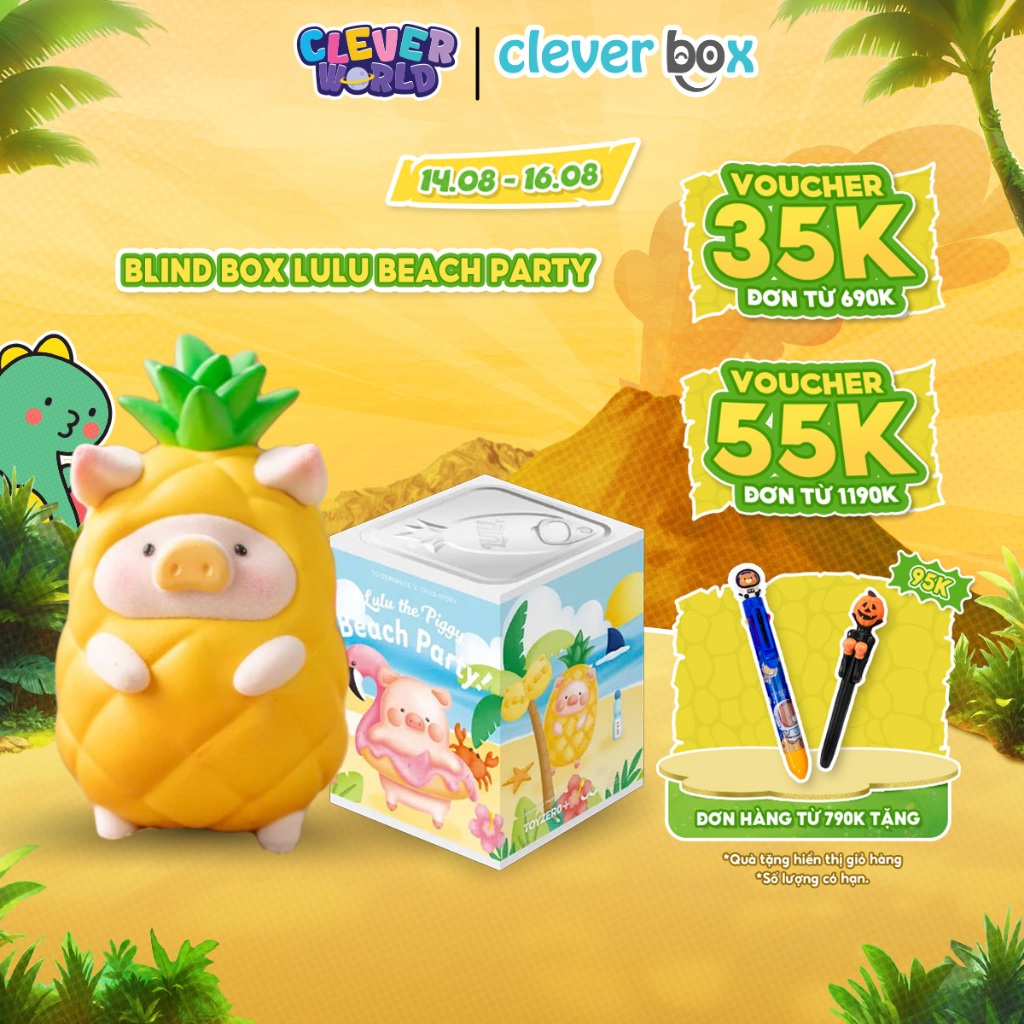 Blind Box Heo LuLu The Piggy Beach Party Toyzeroplus Chính Hãng, Hộp Mù Mô Hình Heo Mini Clever Box