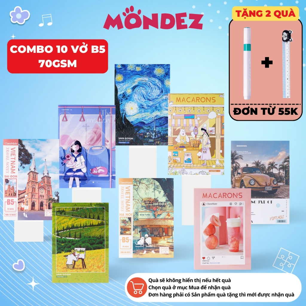 Combo 10 Vở Viết Travel Note B5 Classmate Vở Kẻ Ngang 70gsm Tập Vở Ghi Chép Tập Sinh Viên