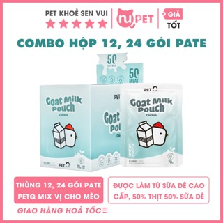[Hoả tốc] Combo hộp 12, 24 gói mix vị pate PetQ 70g - Thức ăn ướt làm từ sữa dê cho mèo mọi lứa tuổi