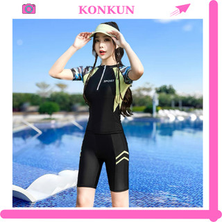  Size M,L,XL  Sét đồ bơi nữ bikini 2 mảnh tay ngắn quần lững kín đáo cao cấp,co giãn thoải mái KONKUN MS-155 