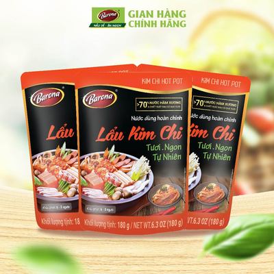 Combo 3 gói Nước dùng Lẩu Kim Chi Barona 180g tuoi ngon chuẩn vị không cần nêm nếm