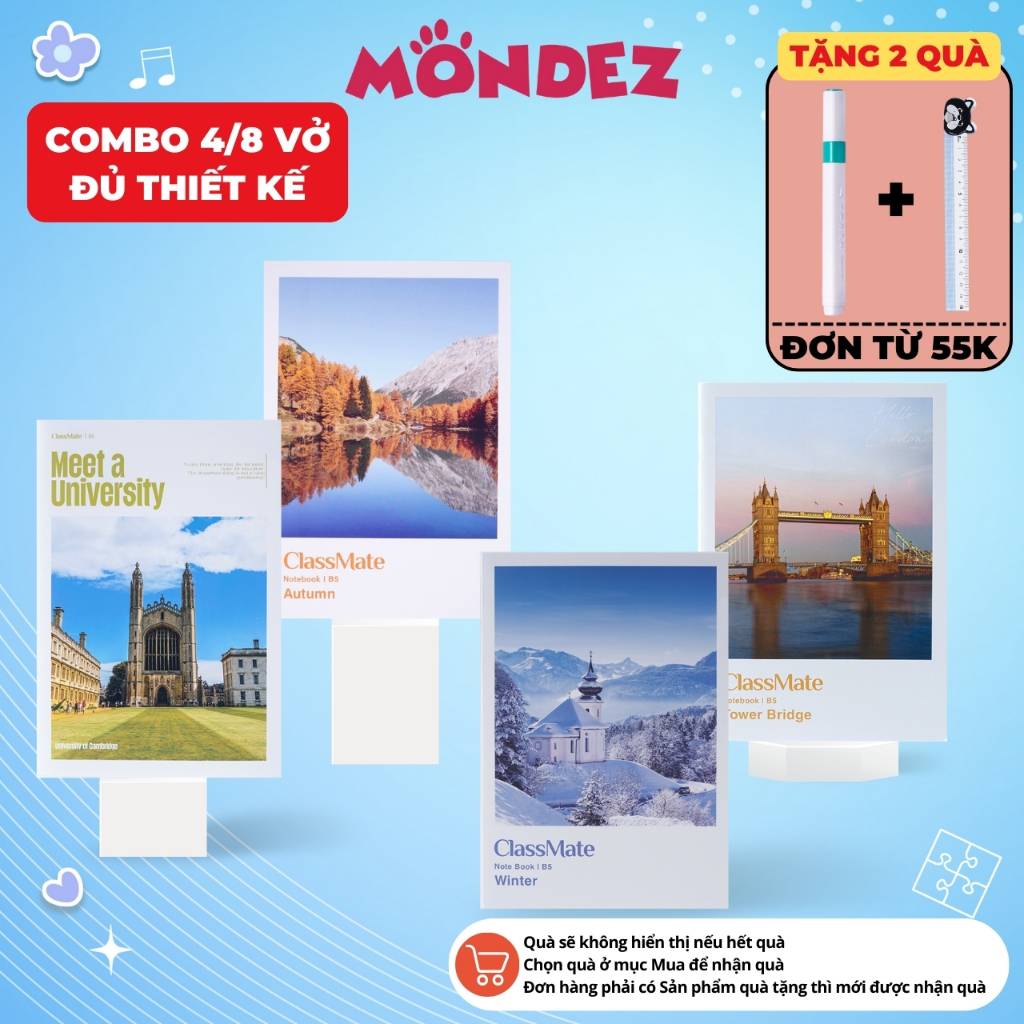 Combo 5/10 Vở Kẻ Ngang CLASSMATE B5 Travel, 80/120/200 Trang, Bìa Chống Nước, Vở Ghi Chép, Vở Bài Tậ
