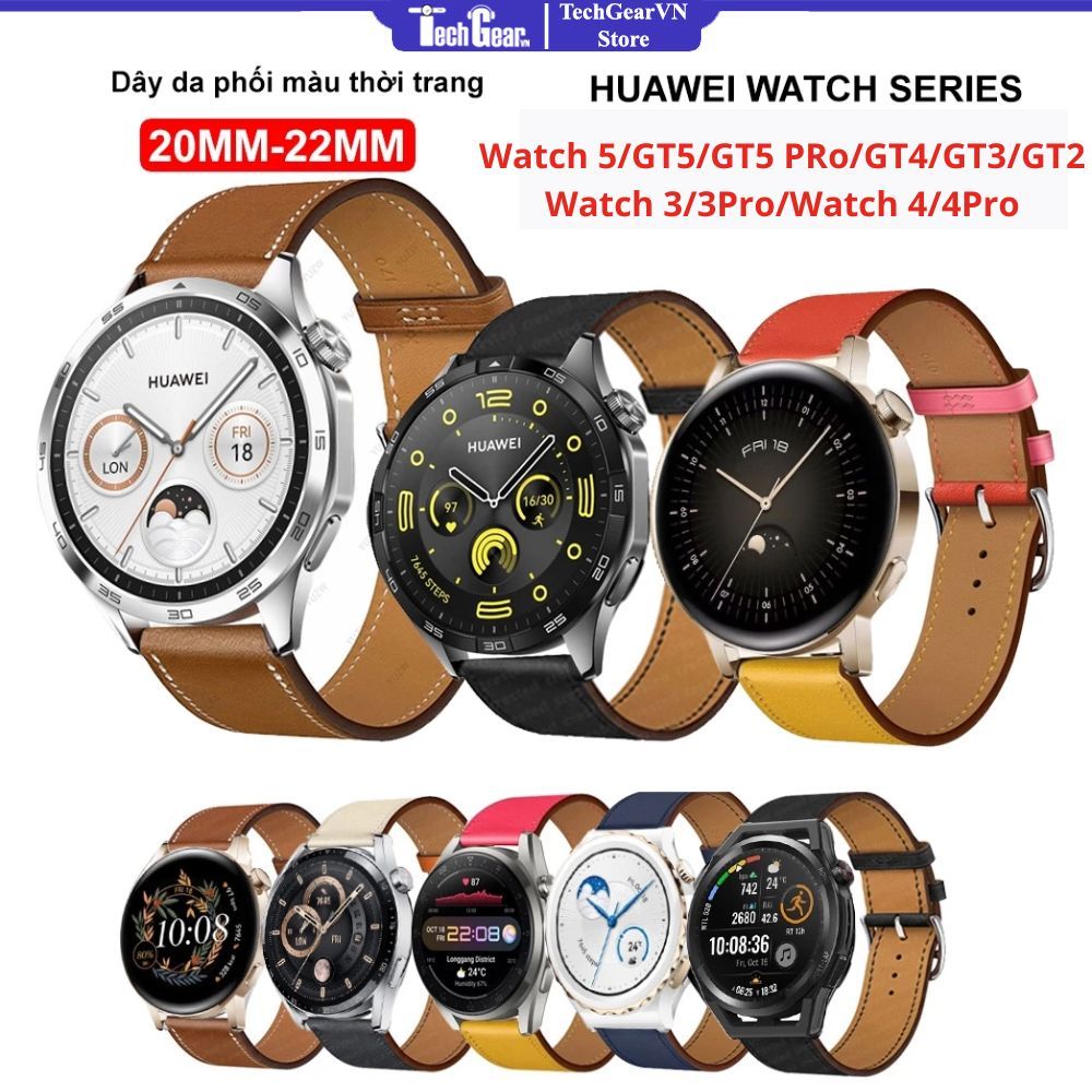 Dây da phối màu thời trang Huawei Watch GT4/GT3/GT3 PRO/GT2 PRO/GT2/GT2 PRO